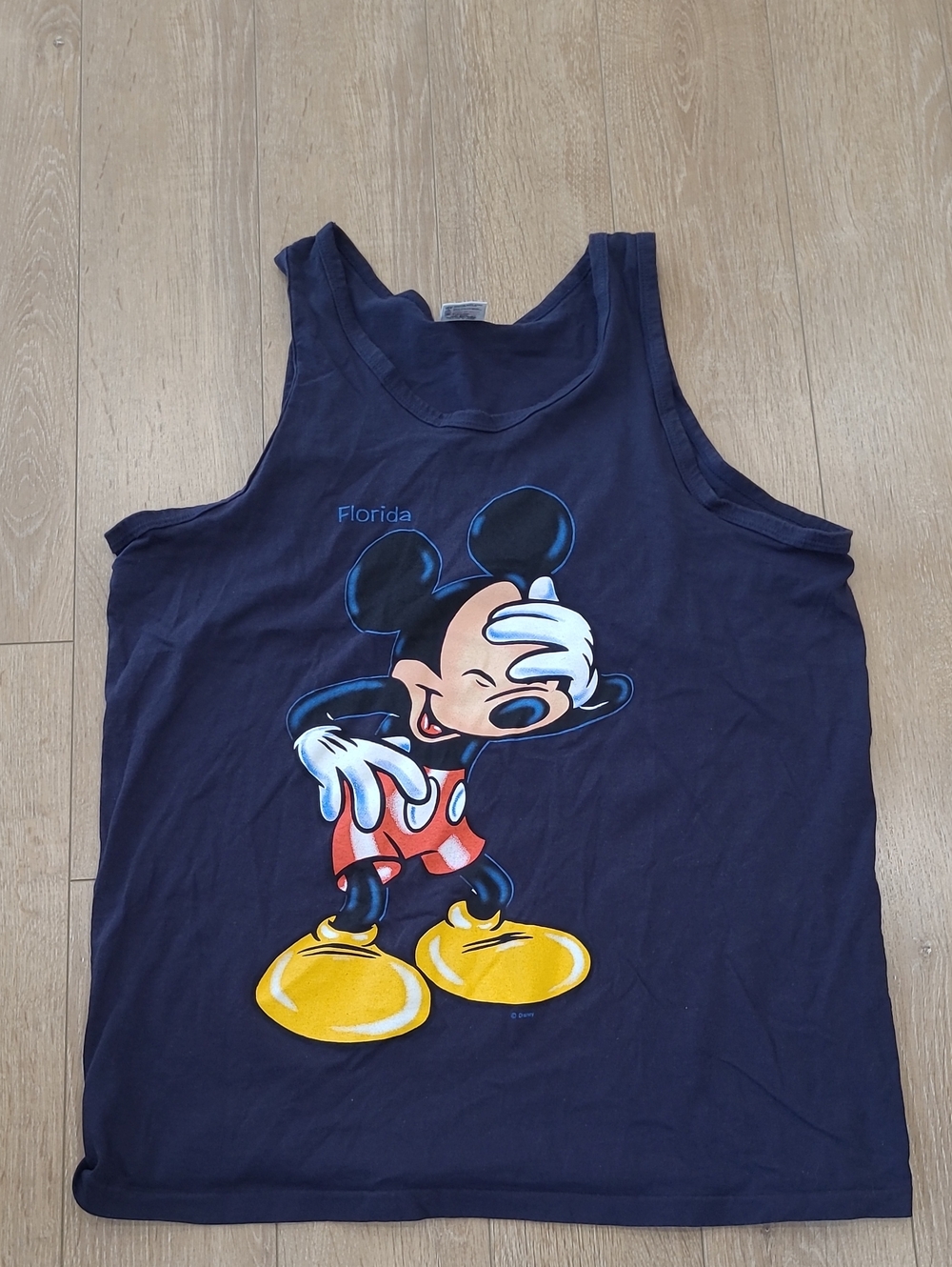 Anvil Made In The USA Disney Navy Tank Top with Mickey Graphic and Yellow Shoes